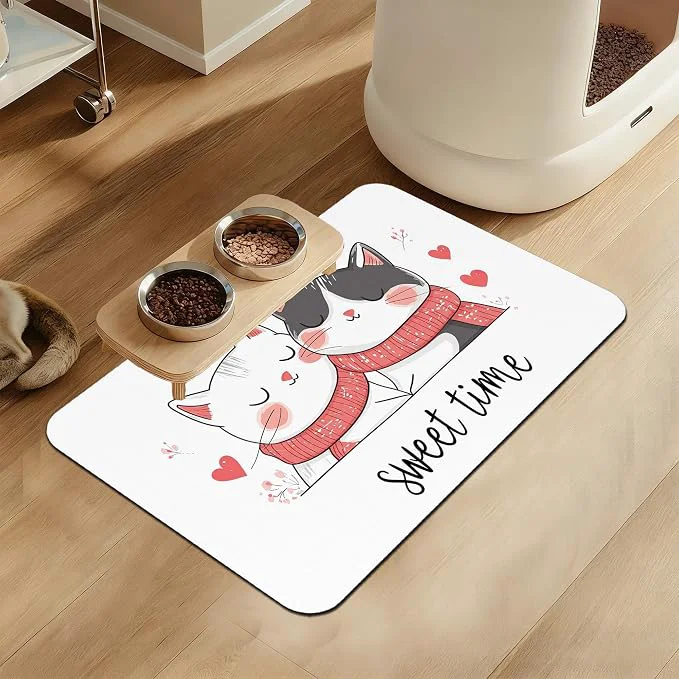 Artisan Sweet Cat Lovers Dog Cat Food Mat–Christmas Stocking Absorbent Waterproof Dependable