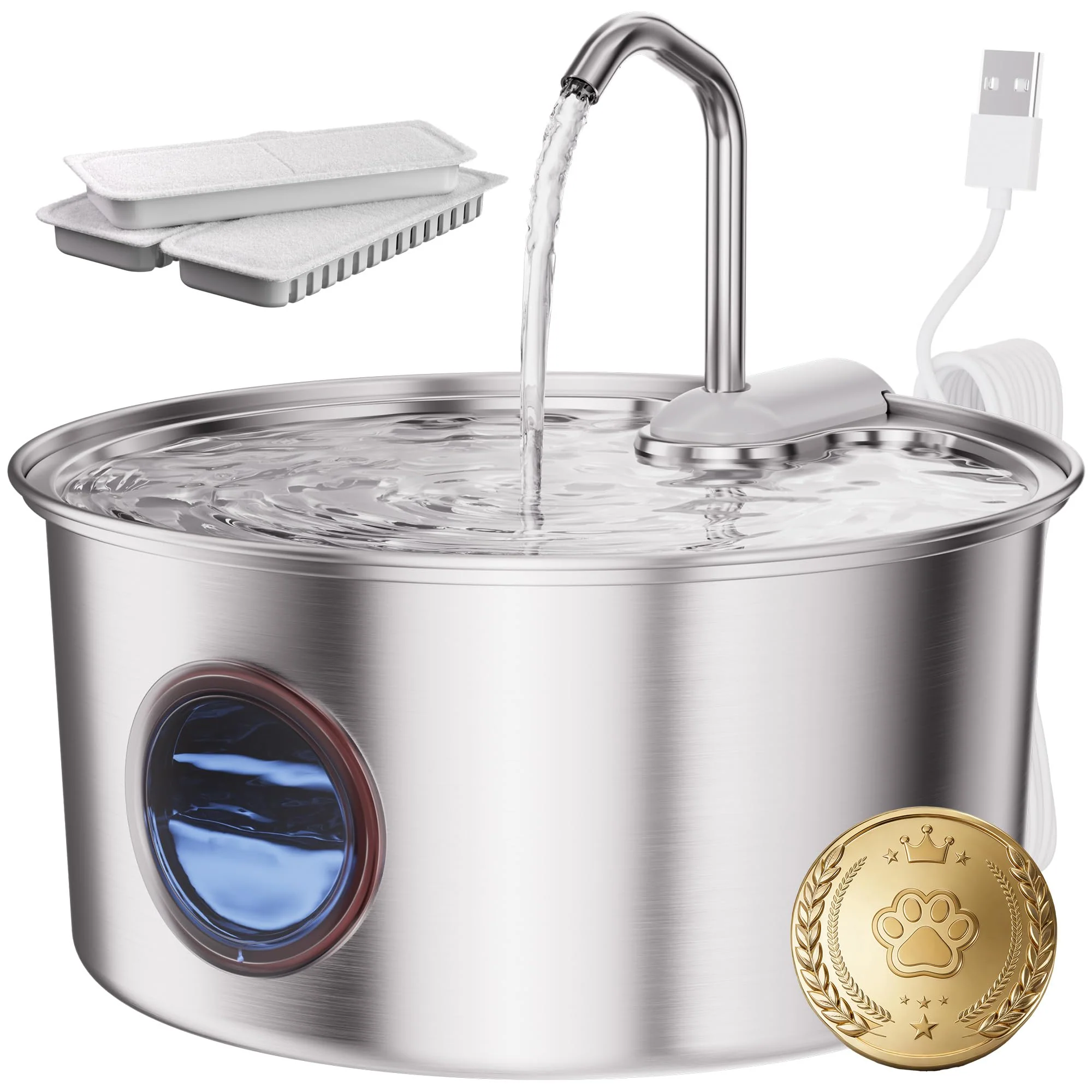 Organic Puppyspout Cat Water Fountain Stainless Steel – 108oz 3.2L Quiet Dual Filter BPA- Excellent