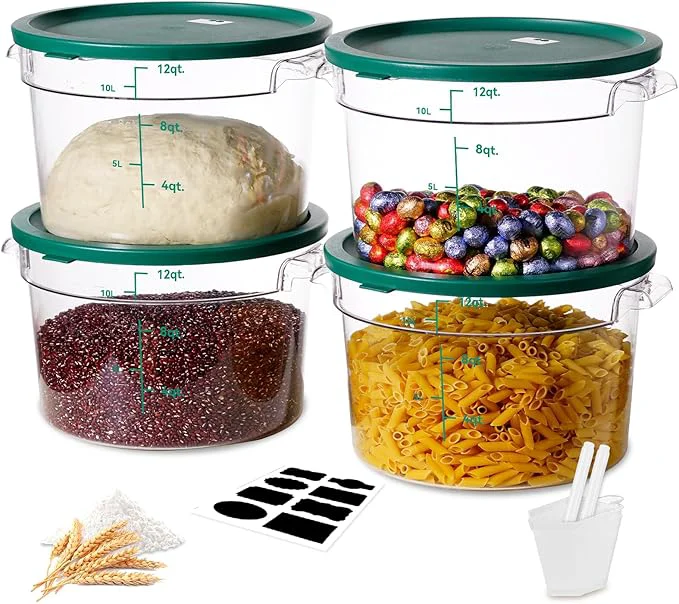 Elite 12QT NSF Food Storage Containers 8 PCS Food Grade Hot Cold Resistant Commercial Clear Round Food Storage Containers with Scales Handles for Home Restaurant Kitchen Proof Dough GREEN N About ThisOverview Advanced