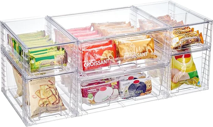 Recyclable Vtopmart 6 Pack Clear Stackable Storage Drawers Easy to Assemble Pantry Organizers and Storage with handles Plastic Drawers for Kitchen Pantry Cabinet Under Sink OrganizationAbout This Durable