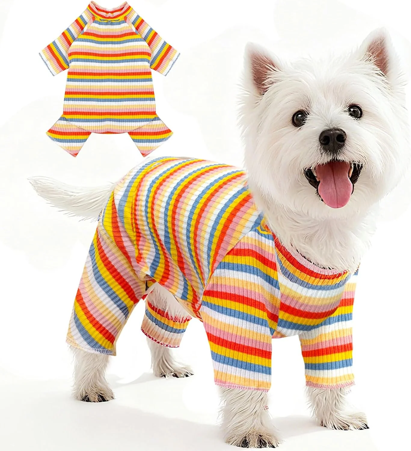 Dependable BAEJMJK Striped Dog Pajamas Stretchy Cute Four-Legged Boy Girl Dog Clothes with Sleeves Comfortable Dogs Jumpsuit Colorful Pet Puppy Outfits Apparel for Small Medium Dogs Cats Yellow Small Practical