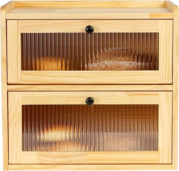 Modern Sunhoo Bread Box for Kitchen Countertop Wooden Bread Storage Container Bin 2 Layer Breadbox Holder Large Capacity Keeper Vintage Farmhouse Food Organizer Pantry Shelf Acrylic Window（Wood color）About ThisOverview Organic
