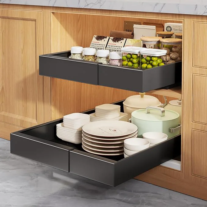 Specialty 2 Pack Pull Out Cabinet Organizers 21 Deep With Raising Pad for Framed Cabinets Expandable Width 9 -14 Slide Out Drawers Upgrade 3 Slide Rails Roll Out Shelves Adhesive BlackAbout ThisOverview Smooth