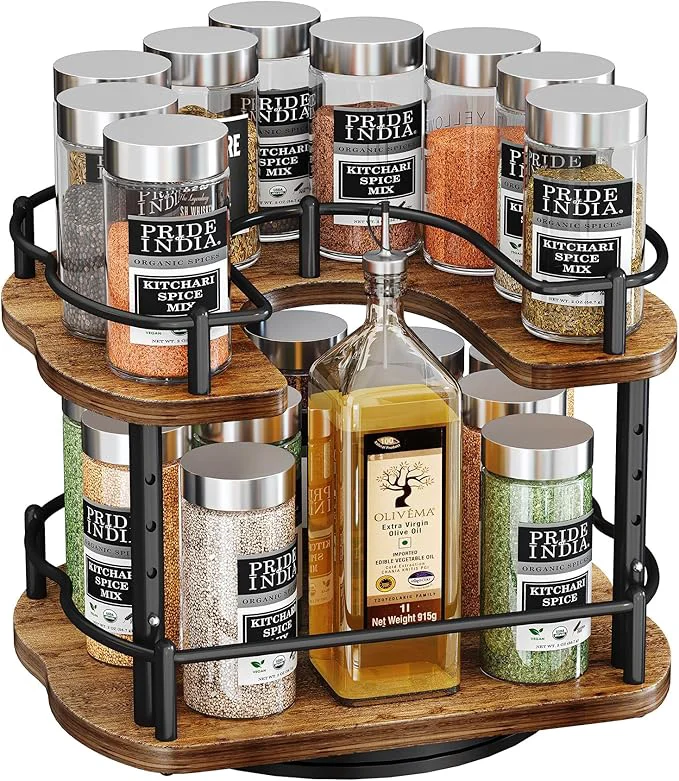 Trendy Lazy Susan Organizer Spice Rack – Spice Organization for Cabinet Height Adjustable Rotating Lazy Turntable Pantry Kitchen Wood Revolving Seasoning Organizer 9 Inch About ThisOverview Exceptional