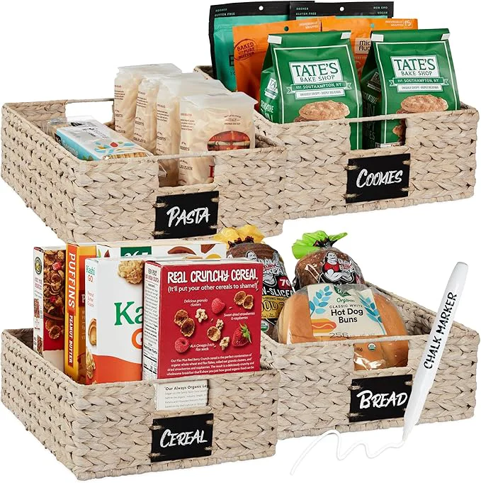 Smooth Choice Products Set of 4 16x12in Large Water Hyacinth Pantry Baskets Woven Organizers w Chalkboard Label Chalk Marker – WhiteAbout ThisOverview User-Friendly