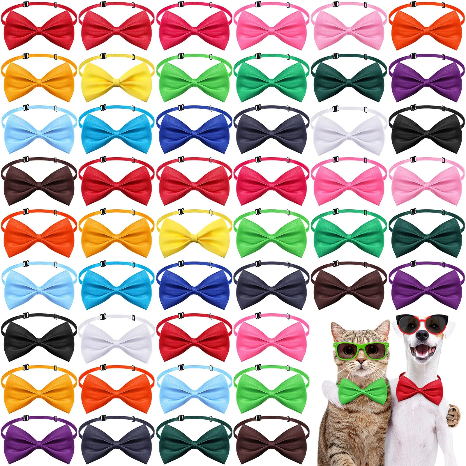 Eco-Friendly Reginary 100 Pieces Dog Bow Ties with Adjustable Collars – 19 Colors for Pets Elegant