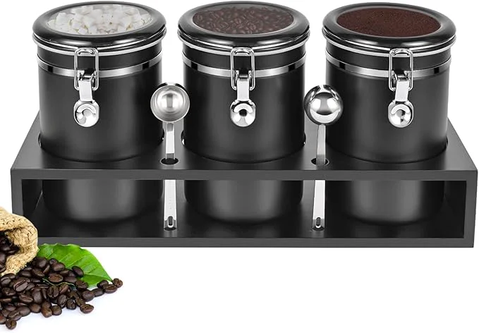 Versatile Yangbaga 3x63OZ Sugar Coffee Canisters with Shelf 304 Stainless Steel Coffee Station Container for Ground Coffee Bean Storage with Airtight Locking Clamp Scoop Ce Containers Storage for KitchenAbout ThisOverview Trendy