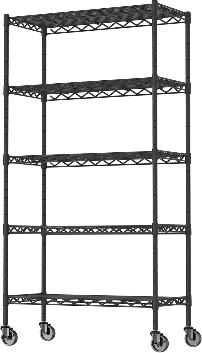 Minimalist 5-Shelf Adjustable Heavy Duty Storage Shelving Unit on 4 Wheel Casters Metal Organizer Wire Rack for Laundry Bathroom Kitchen Pantry Closet BlackAbout ThisOverview Fashionable