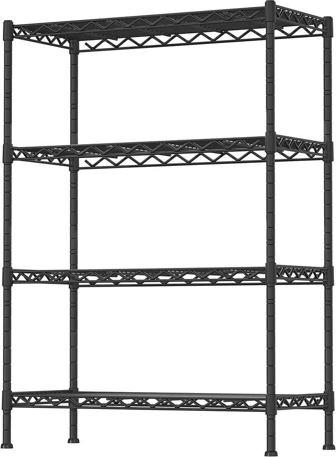 Sustainable 4-Shelf Adjustable Heavy Duty Storage Shelving Unit Metal Organizer Wire Rack for Laundry Bathroom Kitchen Pantry Closet BlackAbout ThisOverview Long-Lasting