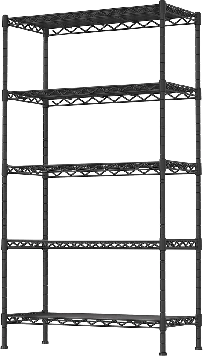 Minimalist 5-Shelf Adjustable Heavy Duty Storage Shelving Unit Metal Organizer Wire Rack for Laundry Bathroom Kitchen Pantry Closet BlackAbout ThisOverview Certified