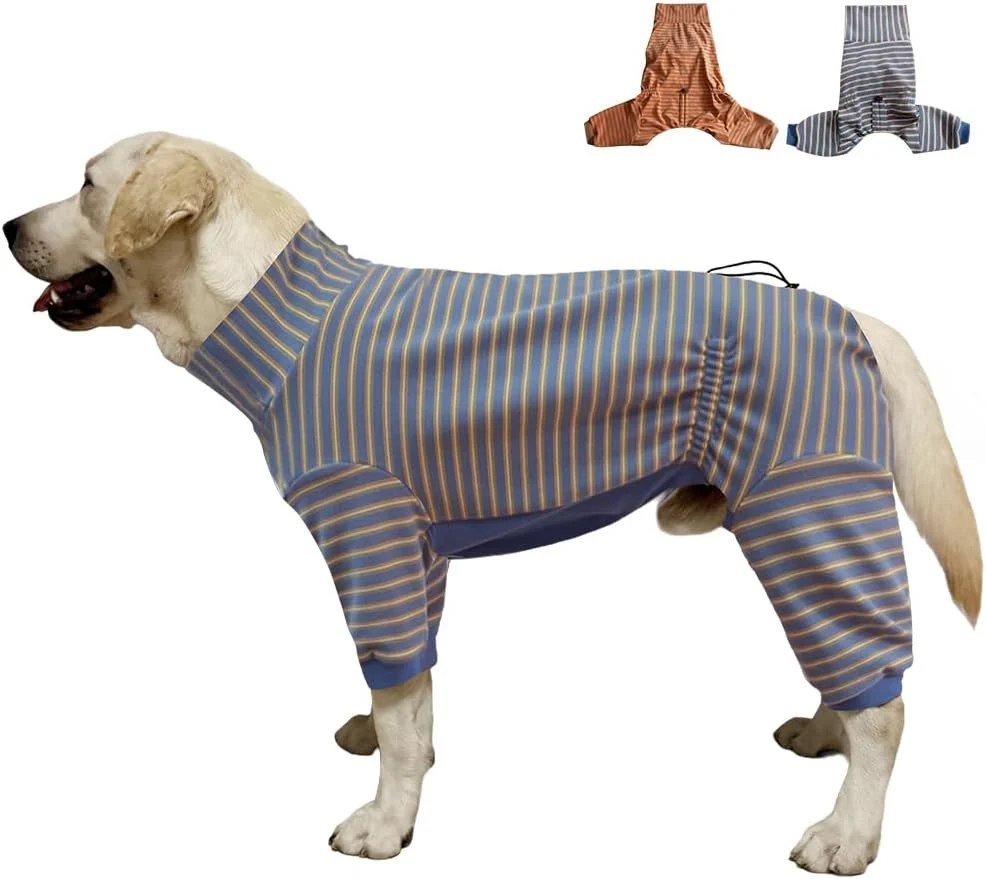 Classic Dog Pyjamas PJS Sweater Clothes and Home Clothing Suitable for Large to Giant Breeds of Dogs Dog Surgery Recovery Suit Extra-Large Stretch Fabric Four-Legged Thickened Blue Stripes XL Prestigious