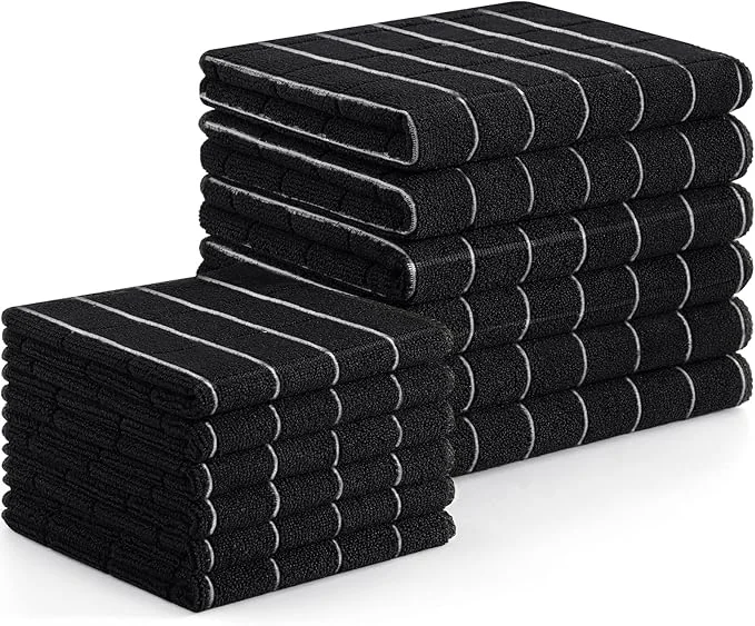 Breathable Homaxy Microfiber Kitchen Towels and Dishcloths Set 12 Pack Soft and Absorbent Dish Hand Towels Bulk 28 x 16 Inch 12 x 12 Inch Quick Drying Rags for Washing Dishes BlackAbout ThisOverview Expertly Made