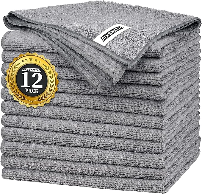 Solid FIXSMITH Grey Microfiber Cleaning Cloth -Pack of 12 Highly Absorbent Cleaning Rags 16 X12 All Purpose Cleaning Towels for Housekeeping Kitchen Car Lint and Reusable Microfiber TowelsAbout ThisOverview Safe