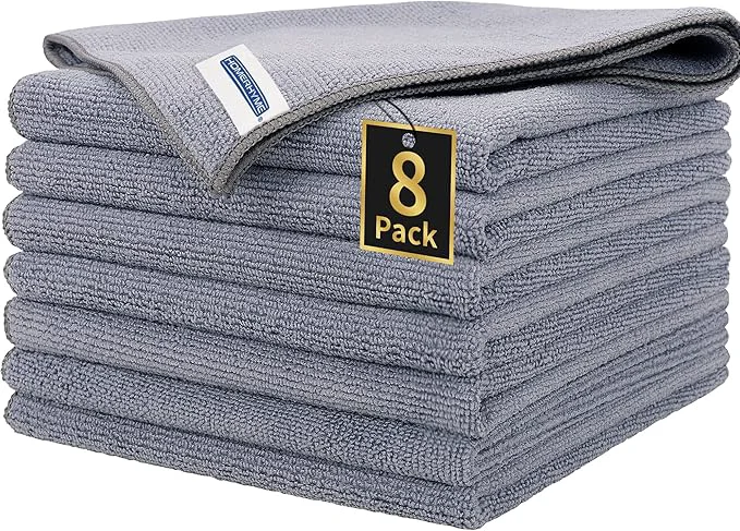 Exceptional HOMERHYME Microfiber Cleaning Cloth Premium 8 Pack Cleaning Towels Lint- Streak- Ultra Absorbent 300GSM Reusable Microfiber Towel for Cars Shop Garage Home Kitchen 12.6 x 12.6 GreyAbout ThisOverview Smooth