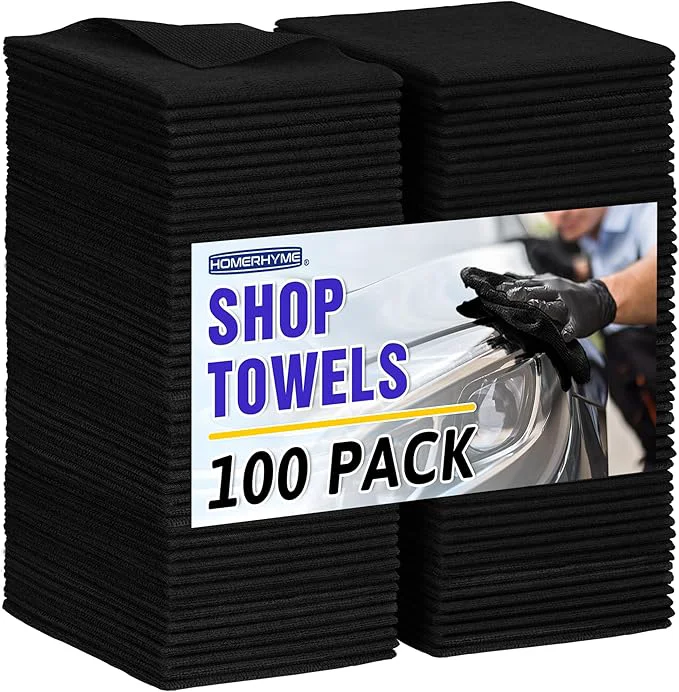 Eco-Friendly HOMERHYME Microfiber Cleaning Cloth 100 Pack Black Cleaning Rags Microfiber Towel Bulk Absorbent Lint- Wash Cloths All-Purpose Towels for Cars Shop Automotive Garage Home KitchenAbout ThisOverview Durable