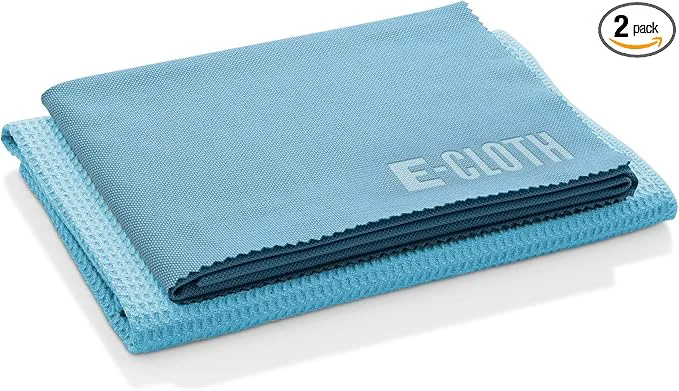 Crafted E-Cloth Microfiber Window Cleaning Cloth Kit – Glass Cleaning Cloth for Windows Mirrors Cars Lenses Eyeglasses More Streak Clean Machine Washable Reusable Towel – Alaskan Blue Solid