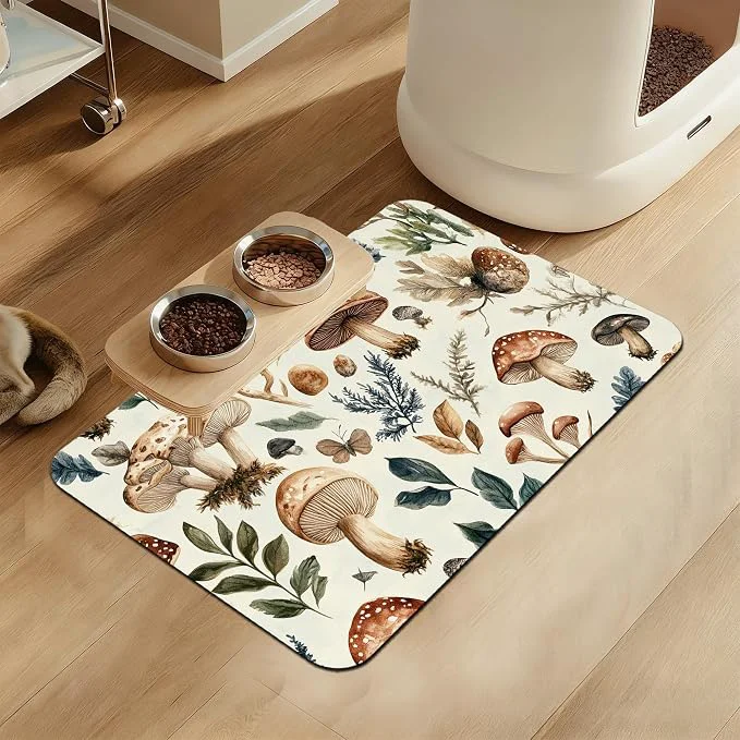 Reliable Vintage Mushroom Floral Dog Cat Food Mat–Christmas Stocking Absorbent Modern