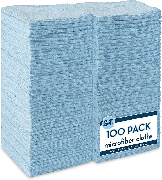 Exclusive S T INC. 100 Pack Microfiber Cleaning Cloth Bulk Towels for Home Reusable Microfiber Towels for Cars Cleaning Rags Light Blue 11.5 Inches x 11.5 Inches 100 CountAbout ThisOverview Fine