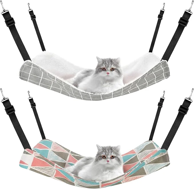 Top-Quality Jetec 2 Pack Cat Hammock for Cage Catio Accessories Reversible Soft Cats Bed Refined