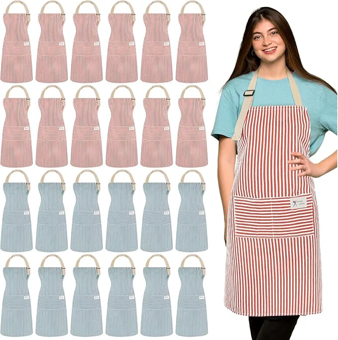 Safe Janmercy 24 Pcs Aprons for Women Men with 2 Pockets Linen Cooking Kitchen Apron Adjustable Bib Chef Apron Bulk Aprons Unisex Expertly Made