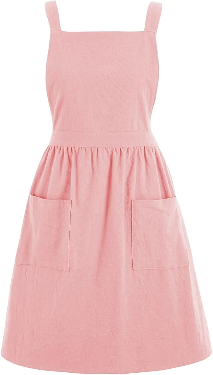 Luxury Cotton Linen Pinafore Apron Dress for Women with Pockets Cute Art Chef Aprons for Kitchen Baking Gardening Painting Versatile