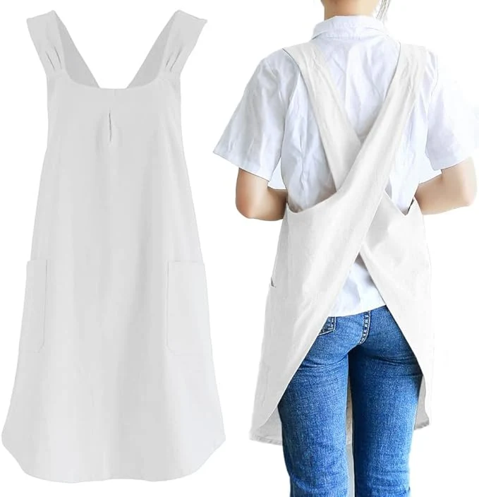 High-Grade NEWGEM Japanese Linen Cross Back Cooking Aprons for Women Men with Pockets Cute for Baking Kitchen Luxury