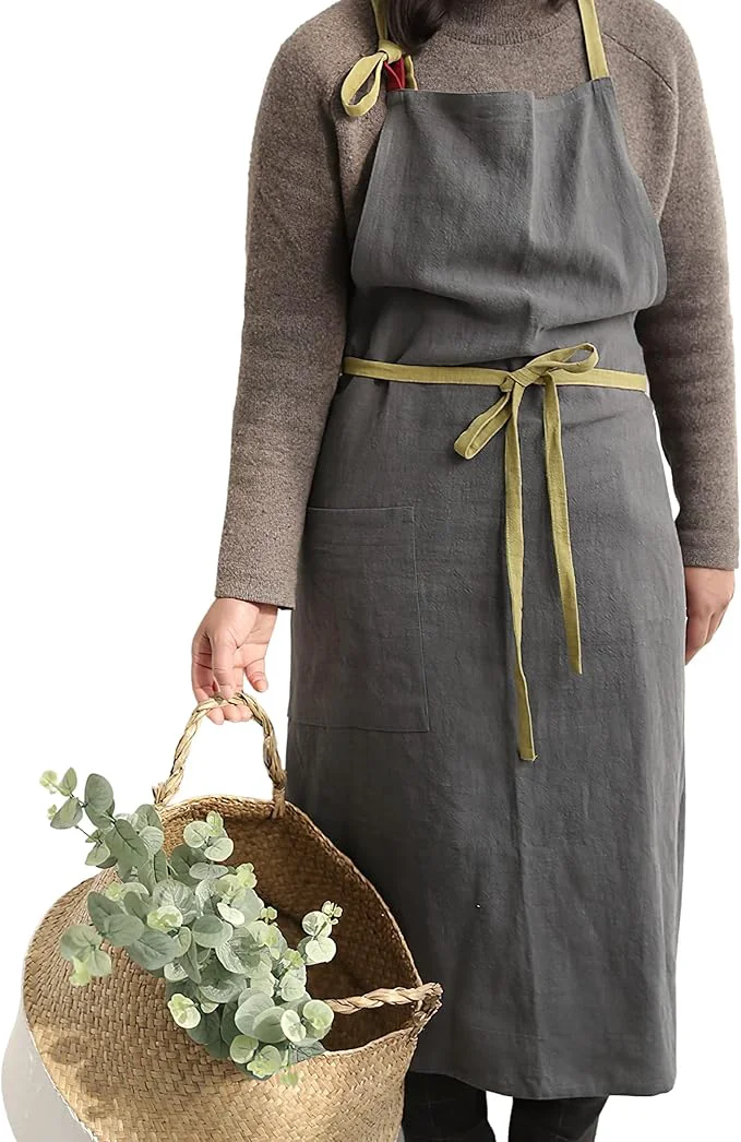 Minimalist HANEE Kitchen Apron for Women Men 9 Colors Linen Cooking Aprons with pocket High-Grade