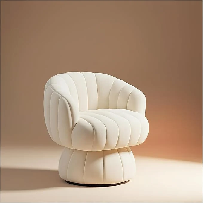 Versatile Vanity 360-Degree Swivel Accent Chair – Mid Century Modern Plush Round Makeup Chair Relaxing Comfy Lounge Sofa Arm Chairs Idear for Living Room Bedroom Beige Velvet Fabric About ThisOverview Smooth