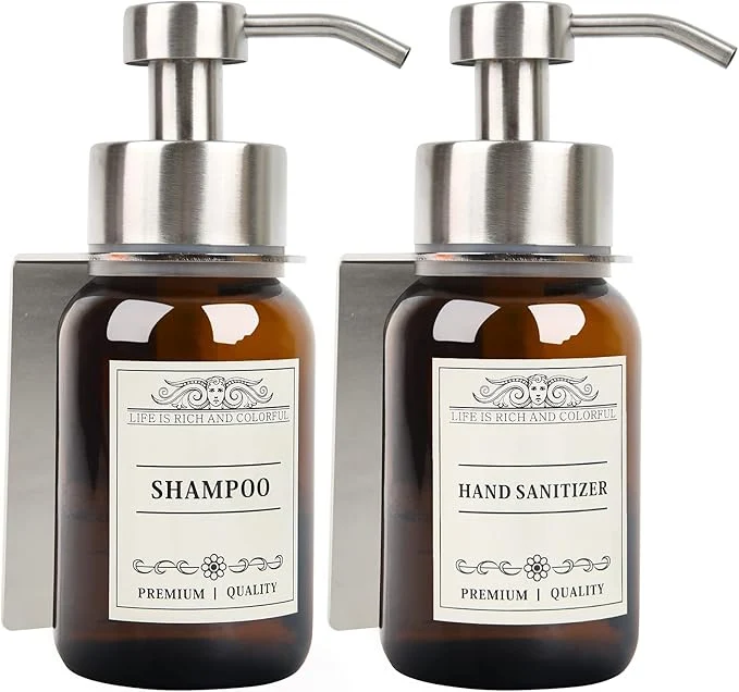 High-End Glass Soap Dispenser with Pump and Wall Mount Holder 8.5 Oz Shampoo and Conditioner Dispenser Dish Soap Dispenser with Waterproof Labels 2 Pack SilverAbout ThisOverview Organic