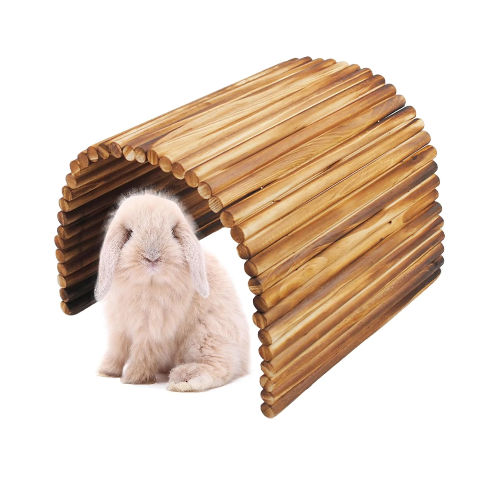High-End MUYG Large Bunny Wooden Hideout Bridge — Flexible Rabbit Tunnel Chew Toy 19.6 x 11.8 in Comfortable