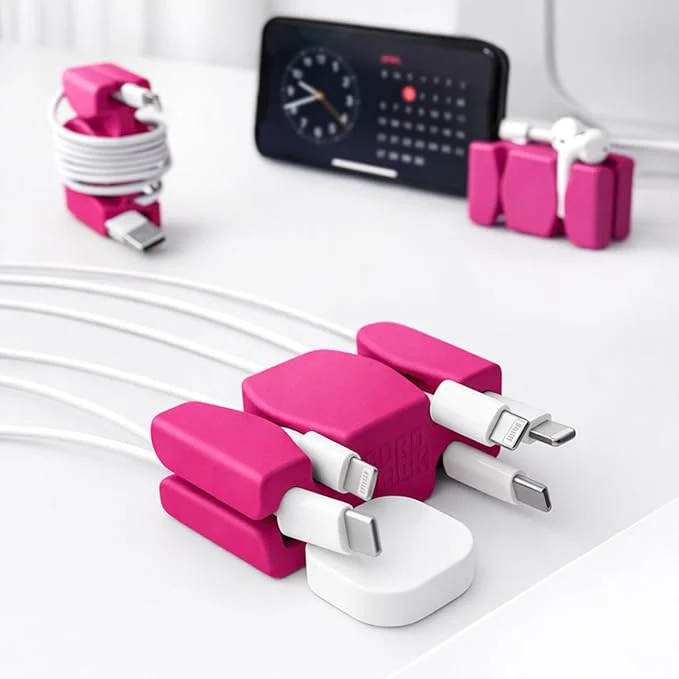 Convenient CordBrick Stocking Stuffers for Adults Cord Management Weighted Cord Holder Cable Wrap Phone Stand – Multiuse Gadget Organizer for Nightstand Desk. Gift for Men Durable Silicone. 6pk PinkAbout ThisOverview Artisan