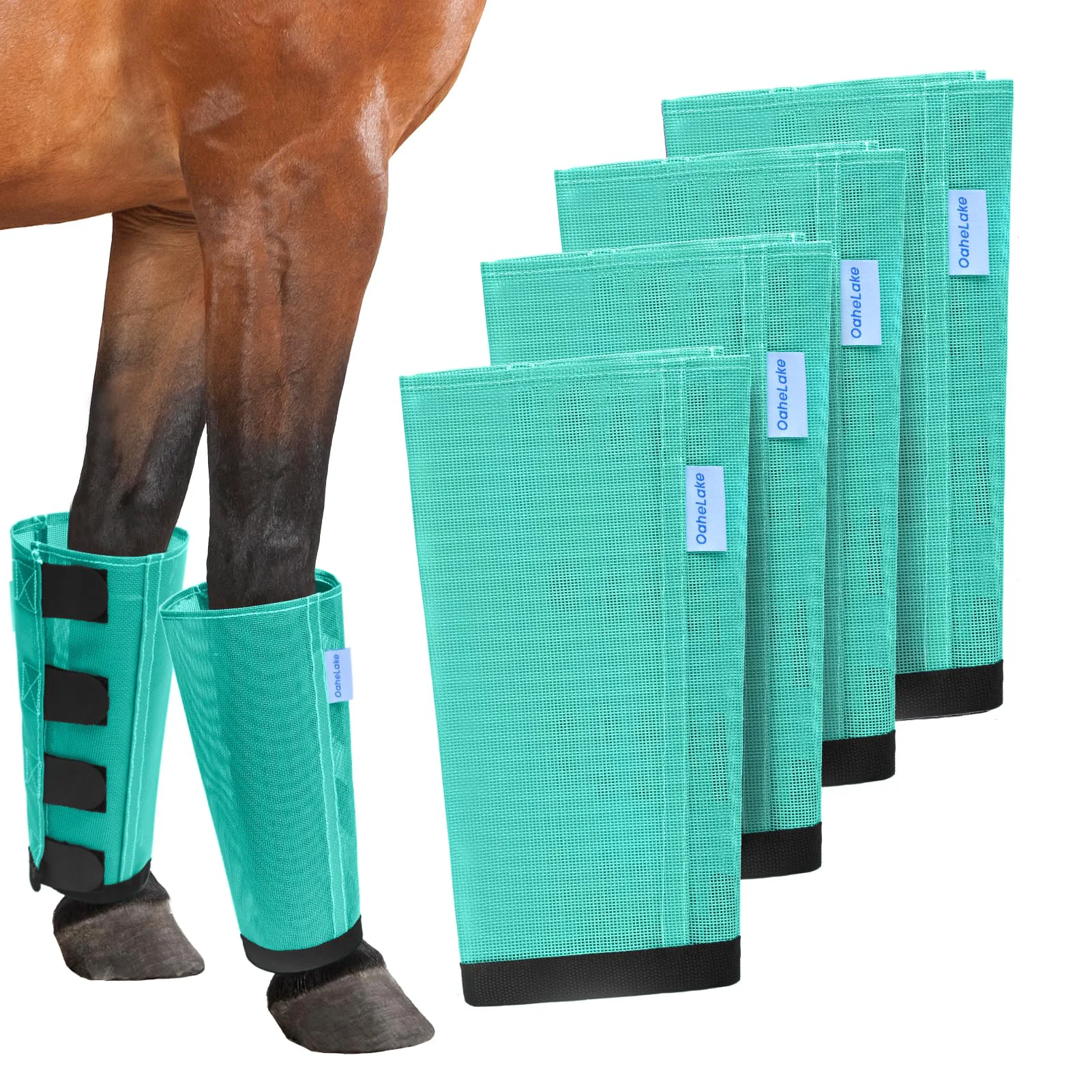 First-Class OAHELAKE Mesh Fly Boots Set of 4 – Breathable Universal Fit for Horses Mint Classic