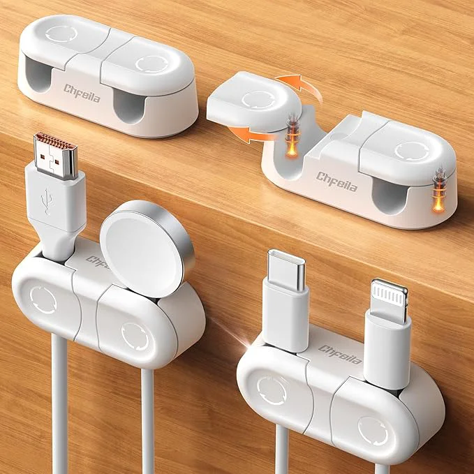 Artisan Magnetic Cable Clips – Chfeila 4Pack Dual Slot 360°Rotating Twist-Lock Cord Management Adhesive Phone Charging Keeper Wire Organizer Holder for Nightstand Home Office Desk Accessories DecorAbout ThisOverview Versatile