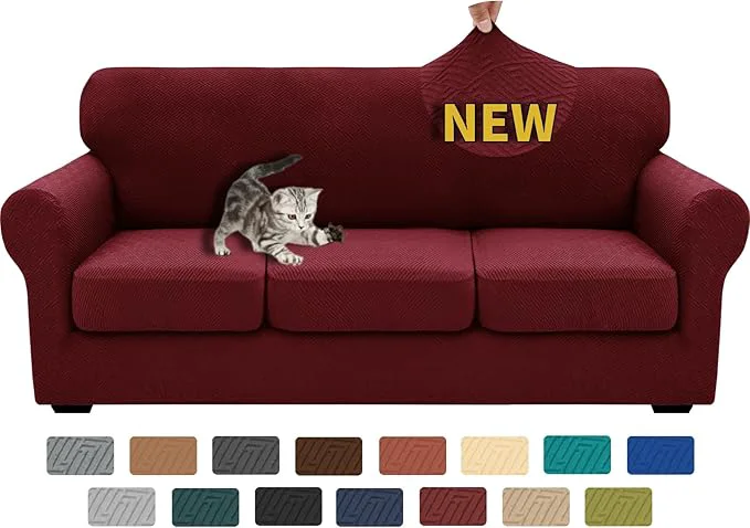 Certified XINEAGE 2025 New 4 Pieces Couch Covers for 3 Cushion Couch Super Stretch Thick Soft Sofa Cover Anti Slip Sofa Slipcover Dogs Cats Furniture Protector Wine Red 71 -91 About ThisOverview Artisan