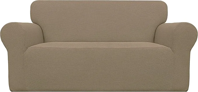 Consistent Easy-Going Stretch Loveseat Slipcover 1-Piece Sofa Cover Furniture Protector Couch Soft with Elastic Bottom for Kids Polyester Spandex Jacquard Fabric Small Checks Loveseat Tan About ThisOverview Fine Crafted