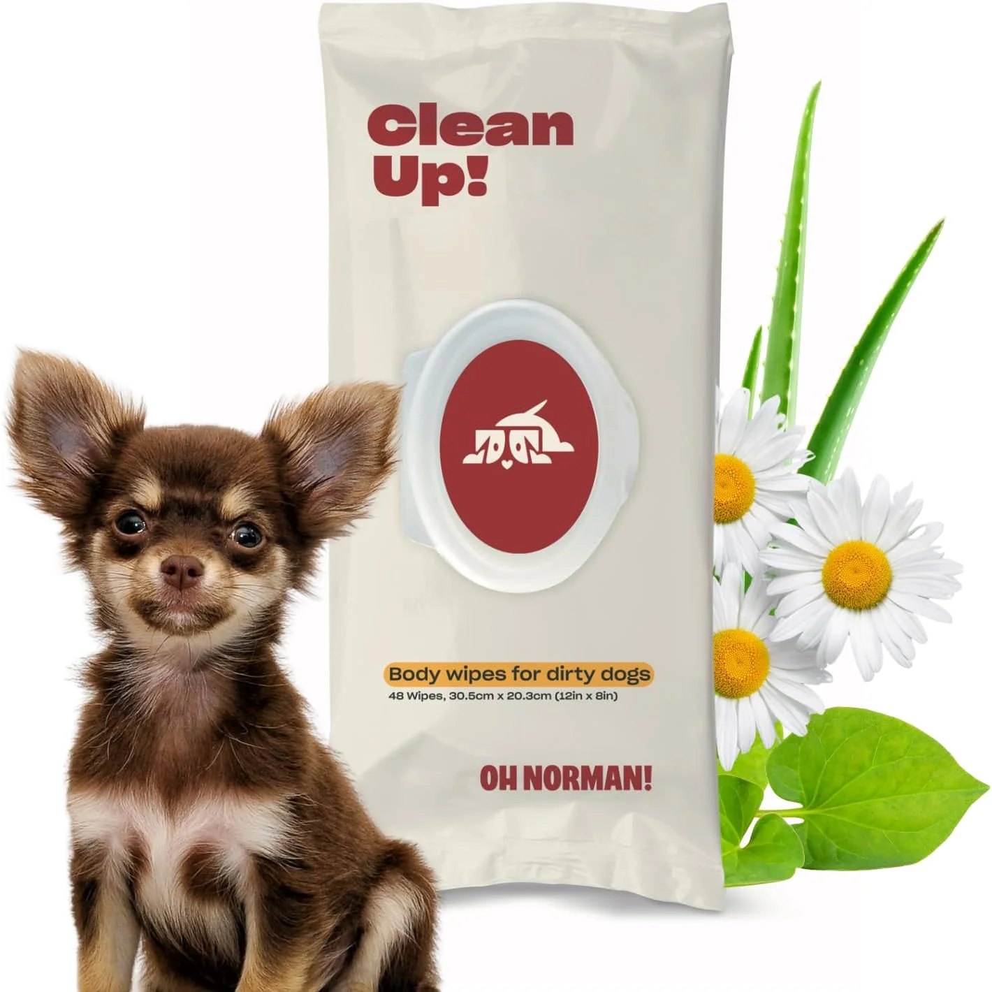Solid OH NORMAN Clean Up Body Wipes for Dogs by Kaley Cuoco Gentle Pet Grooming Wipes Plant-Based and Unscented 48 Count User-Friendly