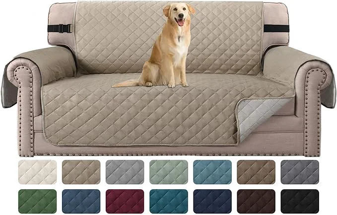 Elite H.VERSAILTEX Reversible Couch Cover for 2 Cushion Couch Water Resistant Loveseat Couch Cover Washable Furniture Cover with Non-Slip Elastic Strap for Dogs Pets Kids Oversized Loveseat Khaki Beige About ThisOverview Practical