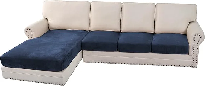 Sophisticated H.VERSAILTEX Velvet Stretch Sectional Couch Covers 4 Pieces Sofa Seat Cushion Covers L Shape Separate Cushion Couch Chaise Cover for Both Left Right Couch Large Sofa 3 Seater 1 Chaise Navy About ThisOverview Innovative