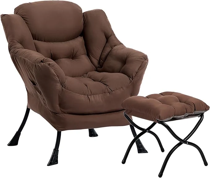 Functional HollyHOME Lazy Chair with Foldable Ottoman Accent Comfy Lounge Armchair and Folding Footrest Stool Leisure Sofa Reading Chair and Footstool for Living Room Bedroom Dorm Coffee BrownAbout ThisOverview Professional