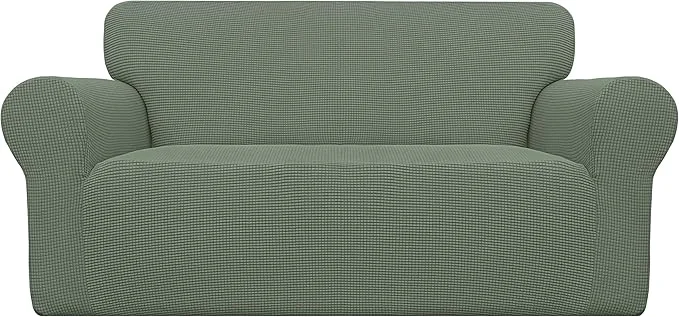 Trendy Easy-Going Stretch Oversized Loveseat Slipcover 1-Piece Sofa Cover Furniture Protector Couch Soft with Elastic Bottom for Kids Polyester Spandex Jacquard Fabric Small Checks Greyish GreenAbout ThisOverview Comfortable