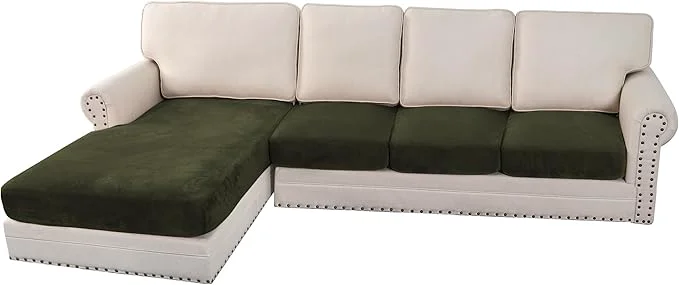 Exceptional H.VERSAILTEX Velvet Stretch Sectional Couch Covers 4 Pieces Sofa Seat Cushion Covers L Shape Separate Couch Cover for Both Left Right Sectional Couch Large Sofa 3 Seater 1 Chaise Olive About ThisOverview Innovative