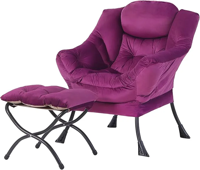 Stylish Welnow Lazy Chair with Ottoman Modern Lounge Accent Chair with Armrests and a Side Pocket Leisure Sofa Armchair Set Reading Armchair with Footrest for Small Space Dark PurpleAbout ThisOverview High-Grade