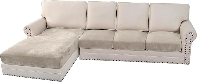World-Class H.VERSAILTEX Velvet Stretch Sectional Couch Covers 4 Pieces Sofa Seat Cushion Covers L Shape Separate Couch Cover for Both Left Right Sectional Couch Large Sofa 3 Seater 1 Chaise French Oak About ThisOverview Verified