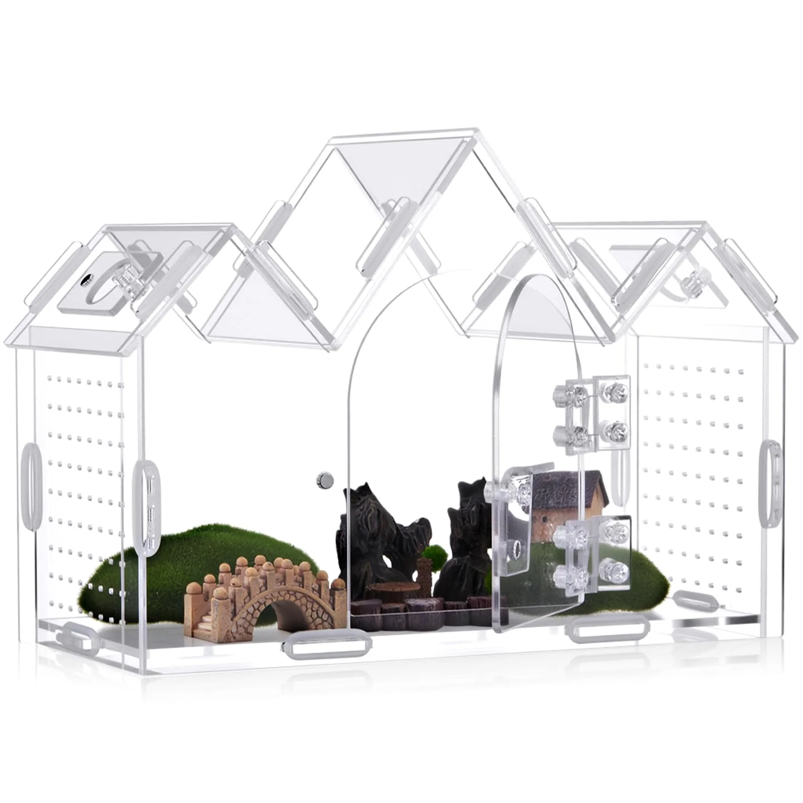 Reusable Weysat Jumping Spider Enclosure 9.5 x 3.9 x 6.7 in – Acrylic Castle Terrarium with Magnetic Door Natural