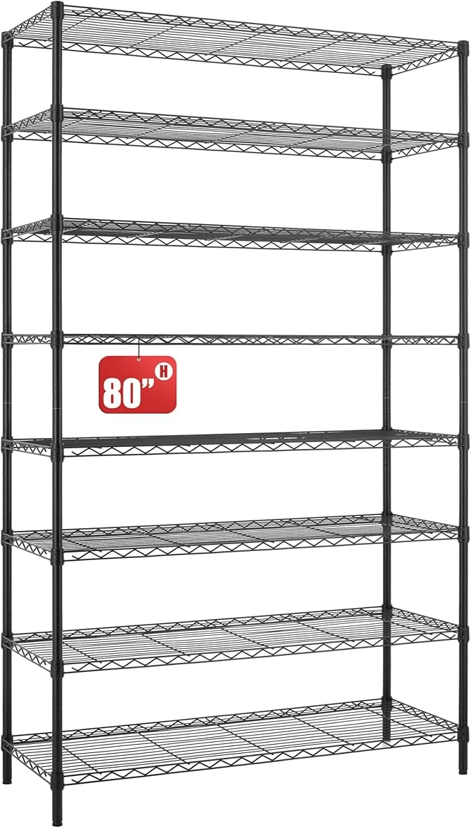 Quality Finnhomy 4000LBS 8-Tier Wire Shelving Unit Adjustable Steel Wire Rack 18x48x80.2 Inches 8 Shelves Metal Rack Pantry Shelves for Storage Metal Garage Shelving with 1 Poles NSF BlackAbout ThisOverview Healthy