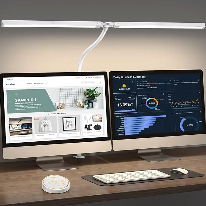 Detailed Led Desk Lamp for Office Home – Eye Caring Architect lamp with Clamp Dual Screen Computer Monitor Work Smart Light 24W 5 Color Flexible Adjustable Lighting Table Lamp for Study WhiteAbout ThisOverview Excellent
