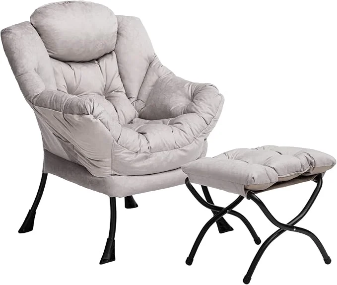Official HollyHOME Lazy Chair with Foldable Ottoman Accent Comfy Lounge Armchair and Folding Footrest Stool Leisure Sofa Reading Chair and Footstool for Living Room Bedroom Dorm Textured GreyAbout ThisOverview First-Class