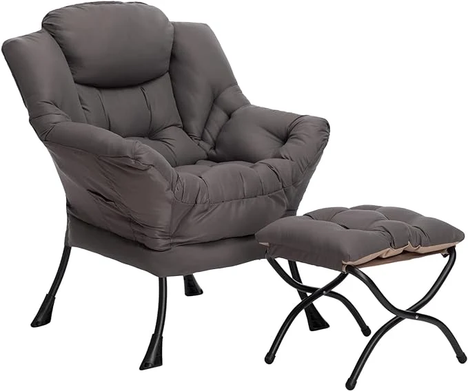 Sophisticated HollyHOME Lazy Chair with Foldable Ottoman Accent Comfy Lounge Armchair and Folding Footrest Stool Leisure Sofa Reading Chair and Footstool for Living Room Bedroom Dorm Dark GreyAbout ThisOverview Expertly Made