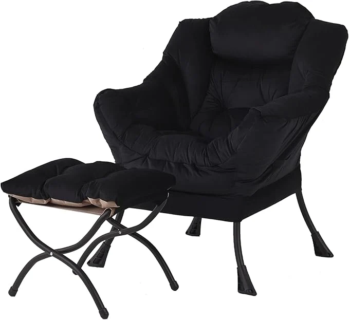Fast Welnow Lazy Chair with Ottoman Modern Lounge Accent Chair with Armrests and a Side Pocket Leisure Sofa Armchair Reading Armchair with Footrest for Small Space BlackAbout ThisOverview Unique