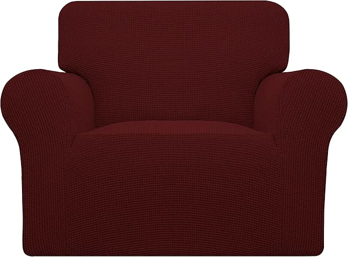 Artisan Easy-Going Stretch Oversized Chair Sofa Slipcover 1-Piece Couch Sofa Cover Furniture Protector Soft with Elastic Bottom for Kids Spandex Jacquard Fabric Small Checks WineAbout ThisOverview Efficient